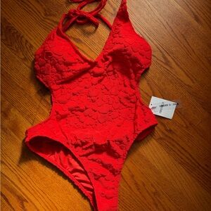 Forever 21 Red One-Piece Swimsuit with Hearts Detail